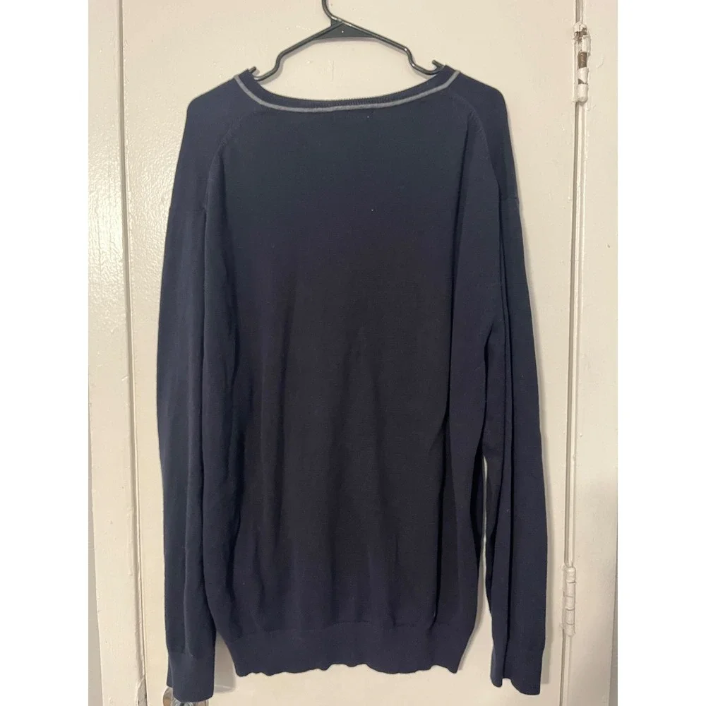 Nautica Mens XL Navy Blue V-Neck Cotton Pullover Sweater Tipped Neck Logo